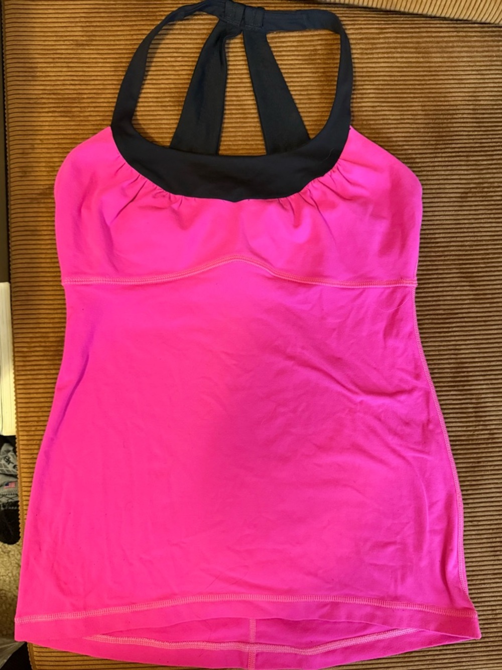 Lululemon Pink Built-In Bra Tank Top Black Straps Yoga Athletic